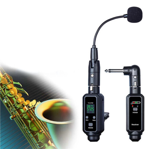 2X UHF Wireless Saxophone Microphone System Clip- Instruments Professional Radio Microphone for Stage Performance B 2