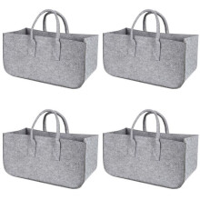 4X Kamin Holz Filz Aufbewahrungs Tasche Korb Zeitungs Ständer Brenn Holz Tasche, Filz Faltbarer Brenn Holz Halter Korb Grau