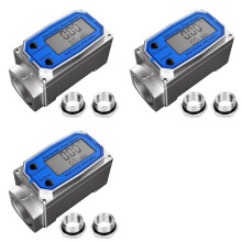3 Set 1 Inch Fuel Flow Meter with 3/4 Inch Adapters, Digital Turbine Flow Meter 2.5-31 GPM Inline NPT Thread
