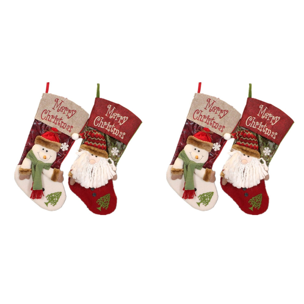 Semoic Christmas Stocking Set Of 4, Xmas Stockings For Tree Decoration, Personalised Sock Gift Bag For Teenagers, Candy Bag