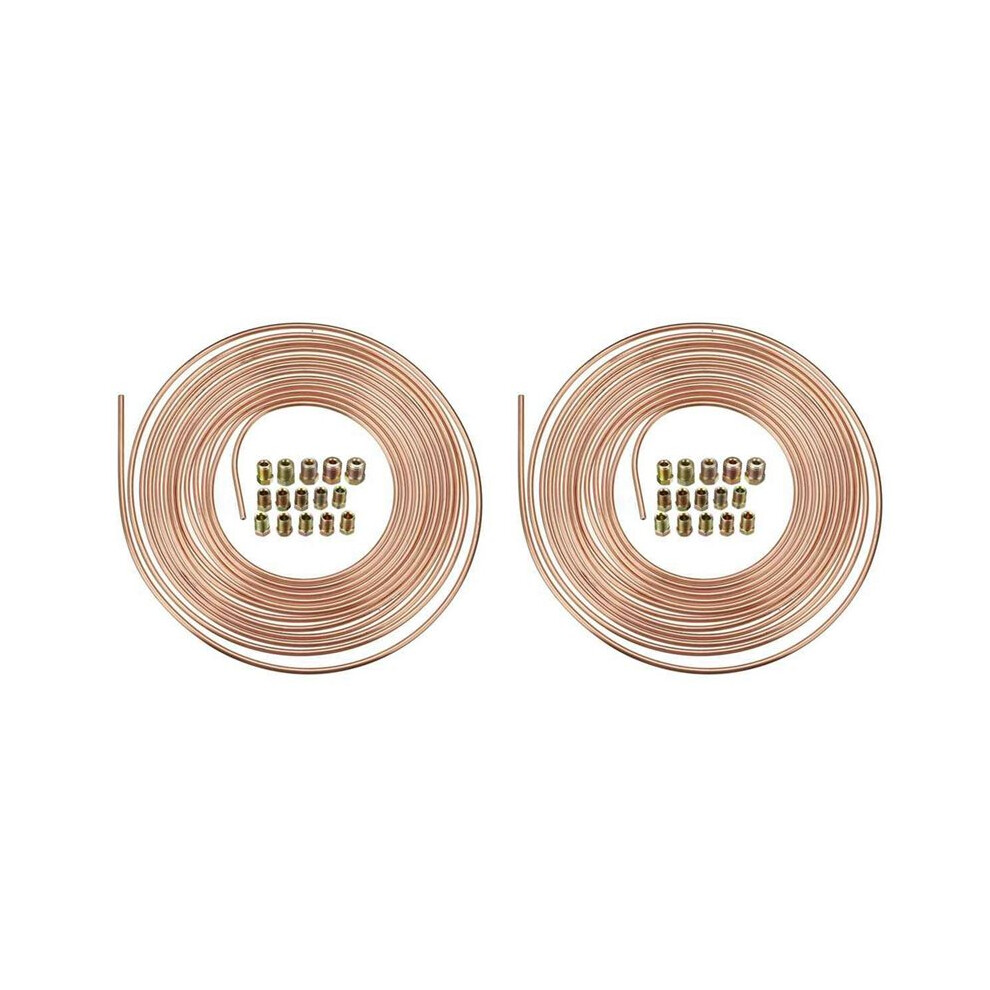 2Pcs 25Ft 7.62M Roll Tube Coil Of 3/16Inch Od Copper Brake Pipe Hose Piping Joint Union With 30Pcsnuts Fittings 6033295273785
