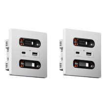 2X 12W Universele Wandcontactdoos met USB-A USB-C Intrekbare Oplaadkabel, Mobiele Telefoon en Tablet-Oplaadstopcontact Type C