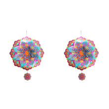 2X Mandala Wiatraczek Metal 3D Obrotowe Wiatraki Luksusowa Sztuka Ogród Wisząca Dekoracja Zewnętrzna Fioletowe Wiatraki