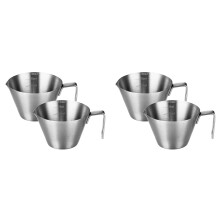 4x Espresso Cup with Handle, Stainless Steel Espresso Accessories, Spout Metal Measuring Cup with Scale, 3.4OZ/100ML