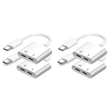4PCS USB C to USB-C Headphone Charger Adapter, 2-in-1 Type C Audio Adapter with PD Fast Charging, USB C Splitter Dongle