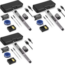 3X Draadloze Soldeerboutset USB Draagbare Soldeerbout met LCD-Soldeerset met Instelbare Temperatuur Grijs