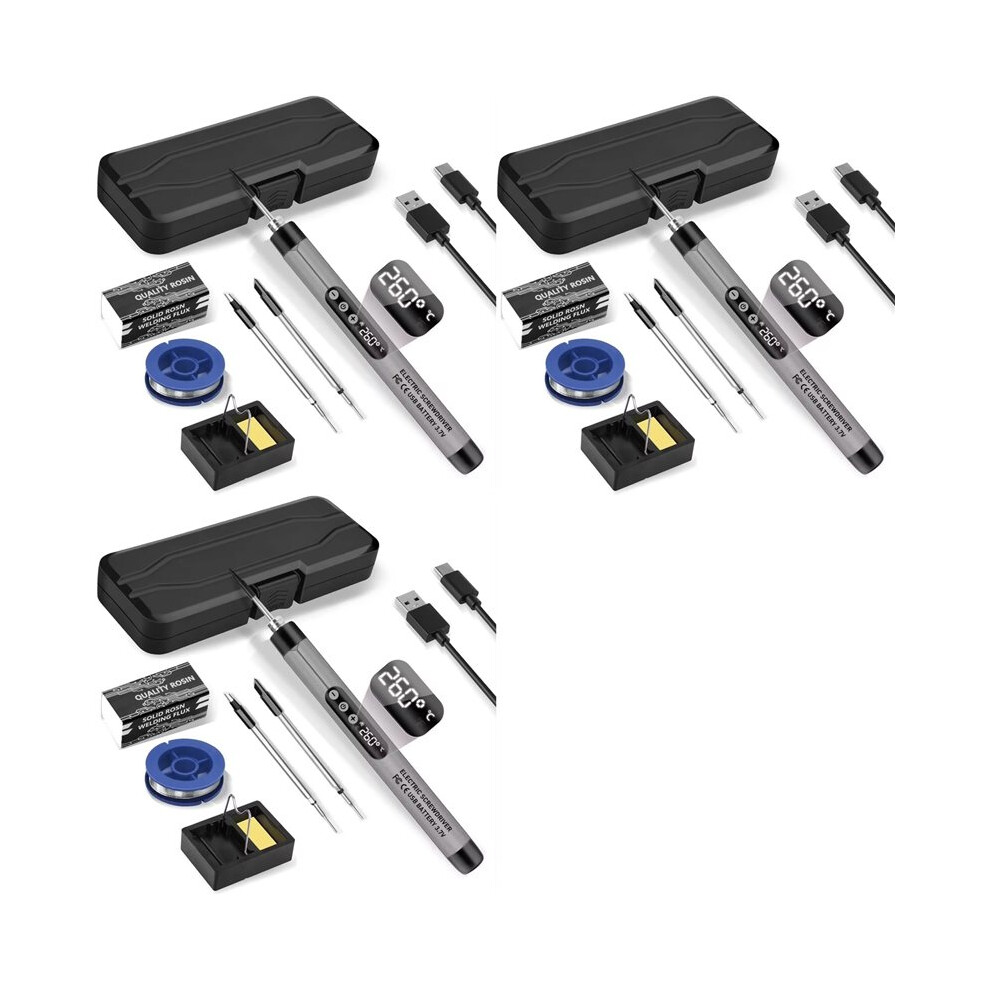 3X Cordless Soldering Iron Kit Usb Portable Soldering Iron With Lcd Adjustable Temperature Soldering Kit Gray 6031029780110