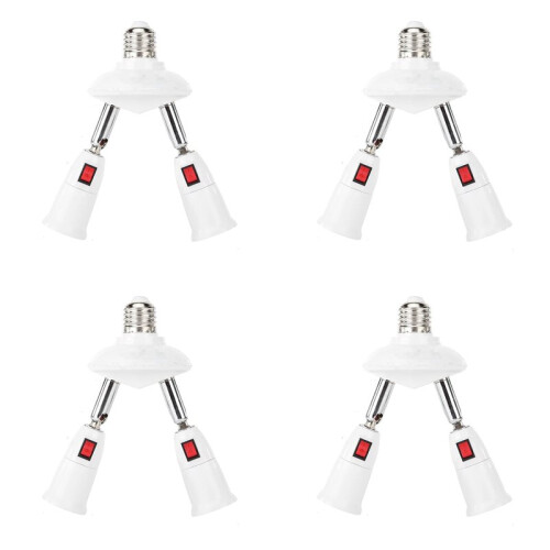 4X 360 Degree Adjustable - 2 in 1 E27 Splitter Socket Adapter. E27 Standard LED Bulb Socket Adapter