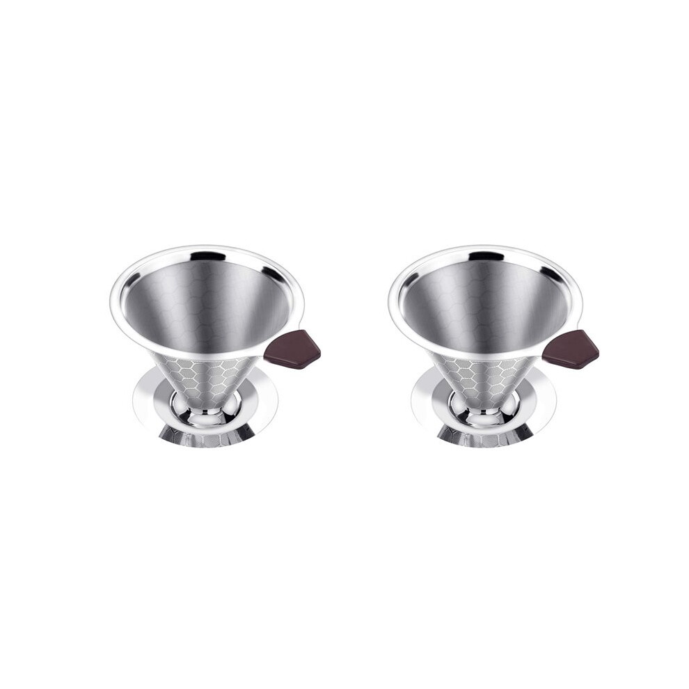 2X Pour Over Coffee Filter Dripper Reusable Stainless Steel Drip Coffee Maker Cone Coffee Mesh Filters For 1-4 Cup 6032765448838