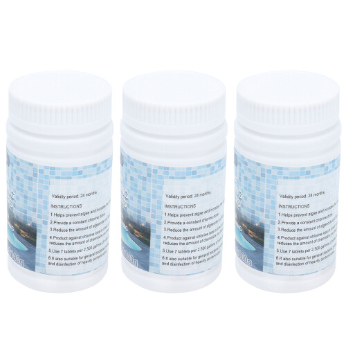 3 Flaschen Poolchlor-Tabletten, multifunktionale Brausetabletten für Schwimmbäder 2