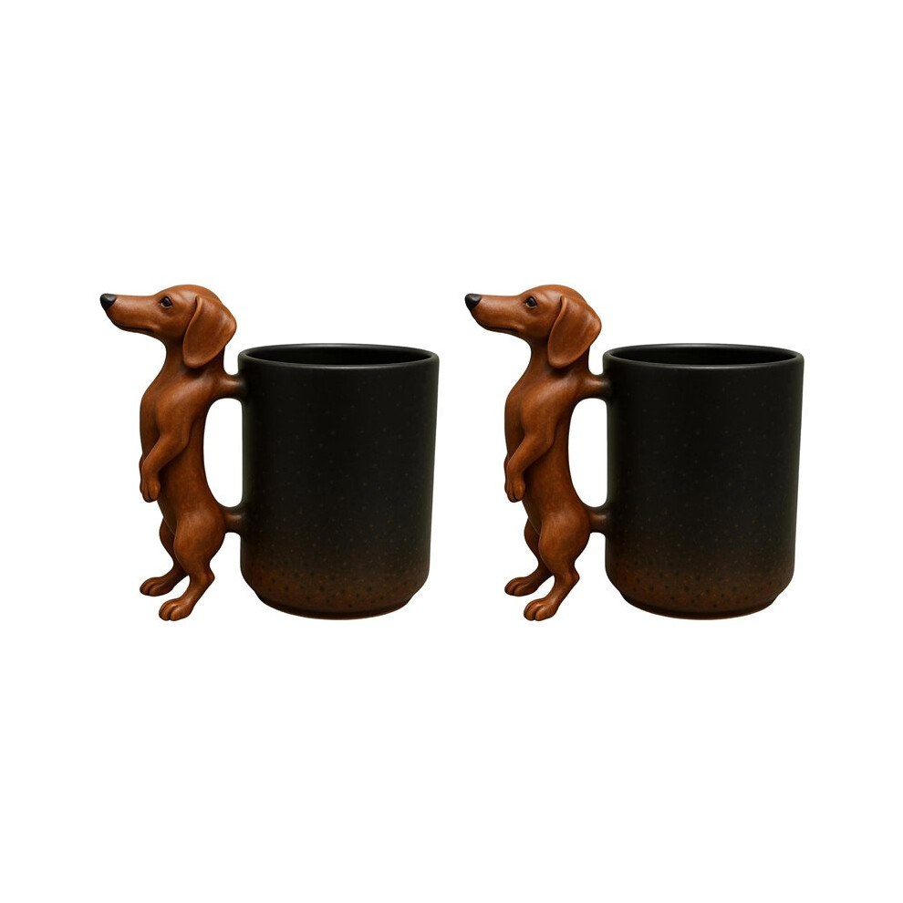 Semoic 2X Handmade 11Oz Dachshund Coffee Mug - Cute Wiener Dog Themed Ceramic Cup For Dog Lovers - Gifts For Dachshund Owners