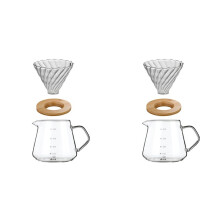 2X Tasse à Café Filtre avec Support en Bois 600 Ml Machine à Café à Infusion Manuelle Ensemble de Cafetière Accessoires pour Tasses à Café
