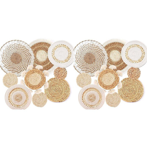 Conjunto com 18 Cestas de Parede Estilo Boho, Decoração de Cesta de Parede Suspensa, Decoração de Parede Estilo Boho com Vime e Junco Marinho