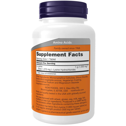 NOW Foods NOW L-Lysine 1000mg 100 Tablets Immune Energy 1