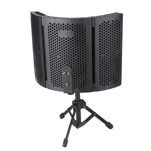 3-Panel Sound Absorbing Microphone Isolation Screen with Stand, Black