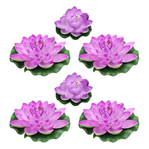 12Pcs Simulated Violet Water Lilies Floating Pond Accessories 2