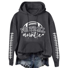 Football Auntie Damtröja med långärmad huva och fotbollsbokstäver (Mörkgrå, L)