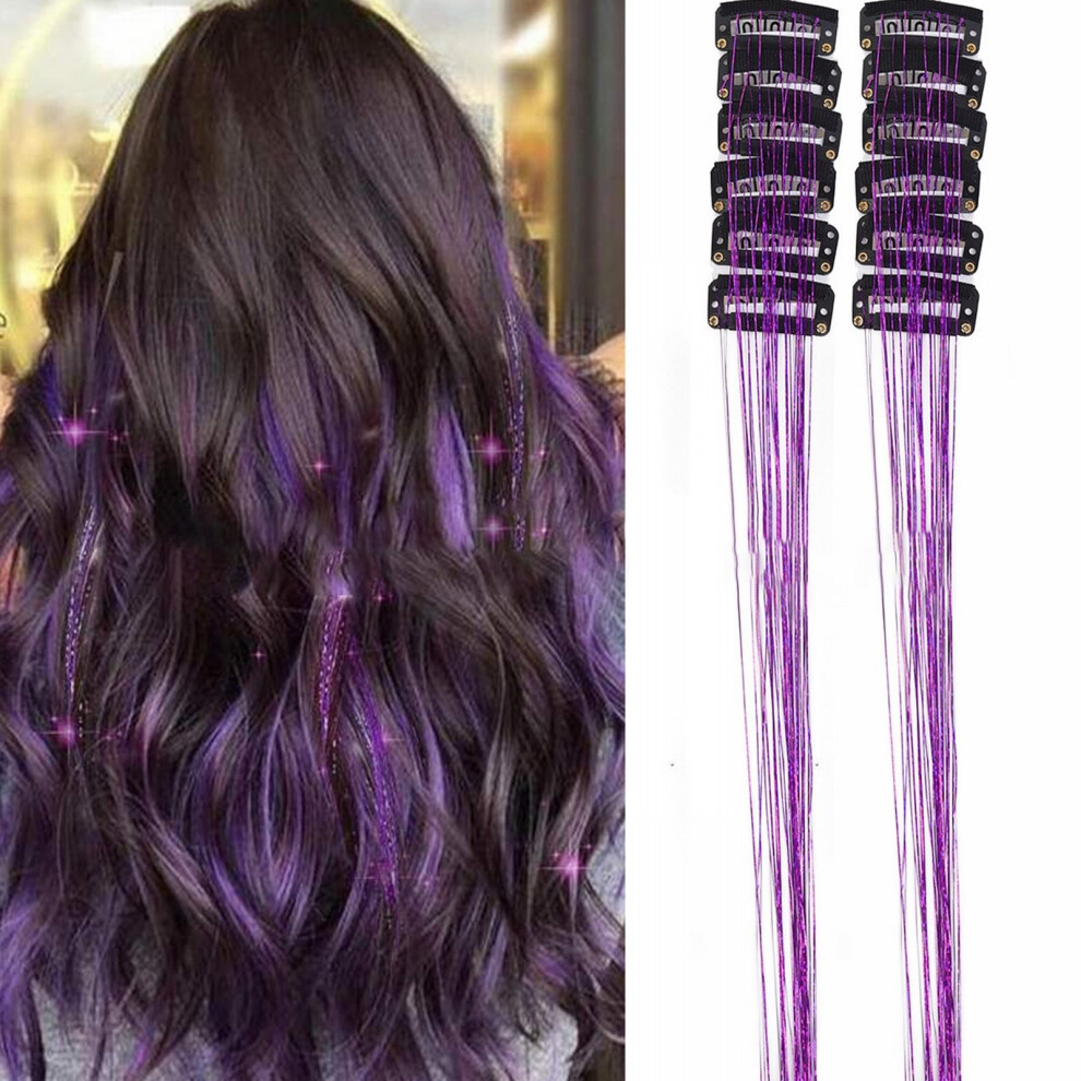 Glitter Hair Extensions, 12-Pack Clip-In Rainbow 20.5", Heat-Resistant Synthetic Hair with Metal Clips â Compatible with Parties, New Year &
