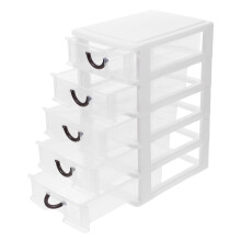 Clear White Plastic Makeup Organizer with Five Drawers for Desktop Storage