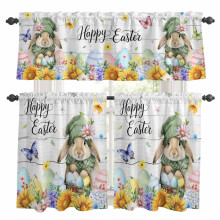 Easter Kitchen Curtains & Valances Set: Rabbit, Egg, Sunflower, Hydrangea, Purple Butterfly, Wood Grain, Rod Pocket, 27.5x36in
