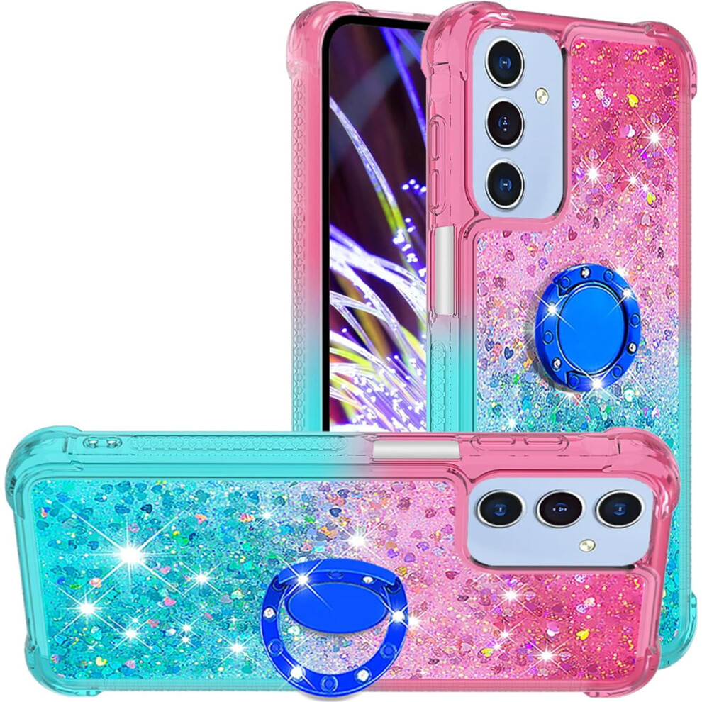 Compatible With Samsung Galaxy A16 – Bling Glitter Liquid Quicksand Case With Ring Kickstand, Pink & Green Pink,Green 9479868452855