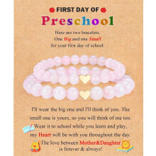 2-Piece Mother & Daughter First Day of School Bracelets – Compatible with Kindergarten, Preschool, 1st/2nd Grade – Back to School, Christmas,