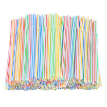 500 Pieces Striped Disposable Plastic Straws Multi Colored Flexible Bendable Drinking Straws