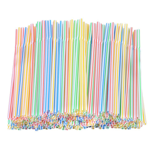 500 Pieces Striped Disposable Plastic Straws Multi Colored Flexible Bendable Drinking Straws