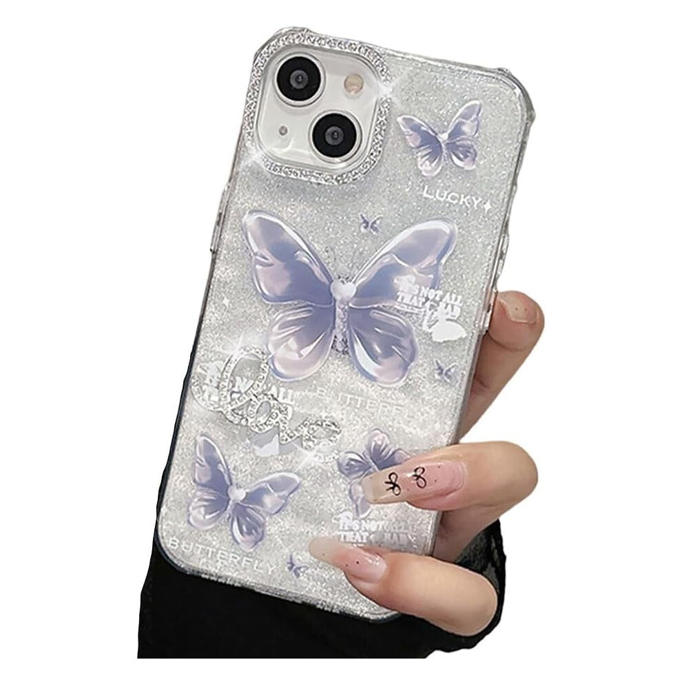 Luxury Crystal Bling Butterfly 3D Diamond Love Case Â Shockproof & Soft, Compatible With Iphone 13 Pro Max Purple 9479868454149