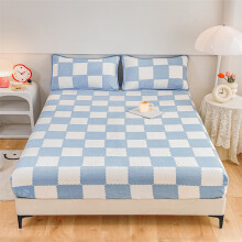 Hoeslaken voor een eenpersoonsbed, lichtblauw en wit geruit/gingham-patroon, modern boho geometrisch design, 90 x 190 cm