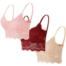 3PCS Women's Lace Bralette - Strappy Backless Anti-Slip Camisole Bra, Floral Lace Lingerie for Daily Wear & Layering (S-XL)