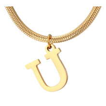 Personalized Gold Monogram Necklace Titanium Steel Initial Pendant Choker for Women