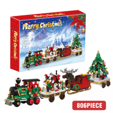 Weihnachtliches Mini-Bauset mit Bausteinen, Eisenbahn, Weihnachtsbaum und Elch (über 806 Teile) – ideal als Weihnachts- oder Geburtstagsgeschenk