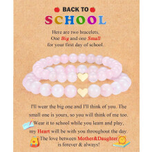 2-Piece Mother & Daughter First Day of School Bracelets – Compatible with Kindergarten to 2nd Grade, Back to School, Christmas, Valentine’s,