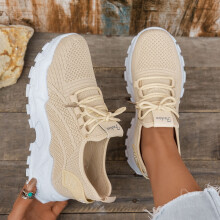 Utenrikshandel Flyvende Vevingsnett Pustende Damesko Rundhode Myk Bunn Pustende Sneakers Khaki40
