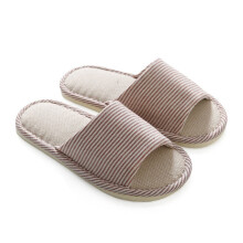 Men And Women Comfort Linen Slippers Washable Flat Open-Toe Indoor Shoes with Non-Slip Sole