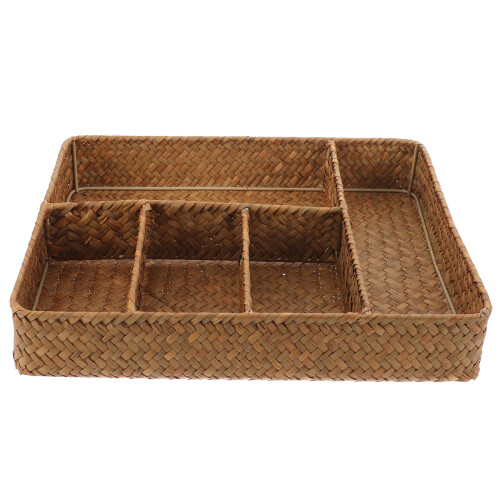 2Pcs Rustic Khaki Bathroom Counter Organizer Basket with Dividers 1