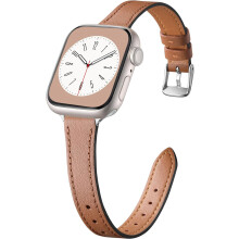 Slim Genuine Leather Band Compatible with Apple Watch 38/40/41/42/44/45/46mm – Thin Top-Grain Strap for Series 2–10, SE & Ultra