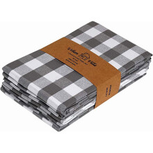 Set of 6 Grey/White Buffalo Check Kitchen Towels, 20x30", 100% Cotton, Absorbent & Ultra Soft, Mitered Corners
