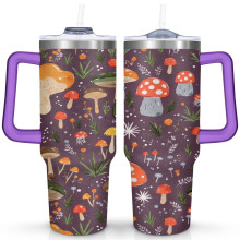 Kubek Mushroom 40oz z uchwytem i słomką – stal nierdzewna, podwójne ścianki, izolowany próżniowo, uroczy prezent dla kobiet, mężczyzn i