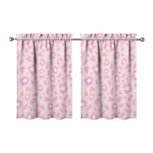 Vintage Pink Leopard Print Tier Kitchen Curtains for Bathroom Living Rod Pocket Window Drapes 28"x36" 2 Panels Window Treatment Tiers