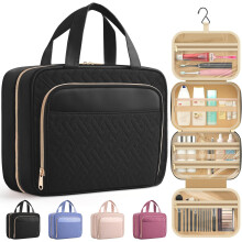 Travel Toiletry Bag for Women & Men, Makeup Bag with Hook and Multiple Pockets, Bags for Women, Travel Essentials, 12.6'' x 4.3'' x 9.9'', Black