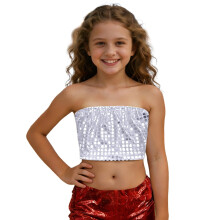 AWZXDE Top a fascia corto con paillettes scintillanti per ragazze, ideale per danza, cheerleading, foto e abbigliamento per bambini, colore argento,