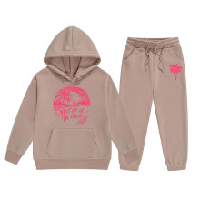 Girls Khaki Sweatshirt Set Long Sleeve Hoodie and Pants 2-3