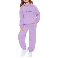 AWZXDE Children Letter Print Hooded Sweatshirt No Drawstring For Casual Outdoor Wear Girls Clothes Ages 2 To 14 Purple,8-9 Years