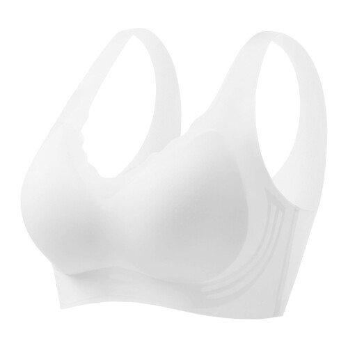 Women's Ice Silk Seamless Cold Feeling Thin Soft Support Breathable Comfortable Bra Fixed Cup Underwear White XL