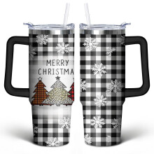 Checkered Snowflake Christmas Tree 30 oz Tumbler, Stainless Steel Vacuum Insulated, with Handle Lid & Straw – Compatible with Most Cup Holders