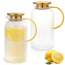 2-Pack 68 oz Glass Pitcher with Lid & Handle, Vertical Stripes, Heat-Resistant for Cold Brew, Iced Tea – Compatible with Standard Fridges