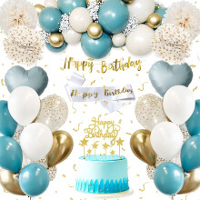 YANSION Blue Birthday Balloons & Decor Set with "Happy Birthday" Banner – for Boys, Girls, Baby Shower – Compatible with Standard Inflatables