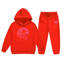 Girls' Long Sleeve Hoodie and Pants Sweatsuit Set Red 7-8